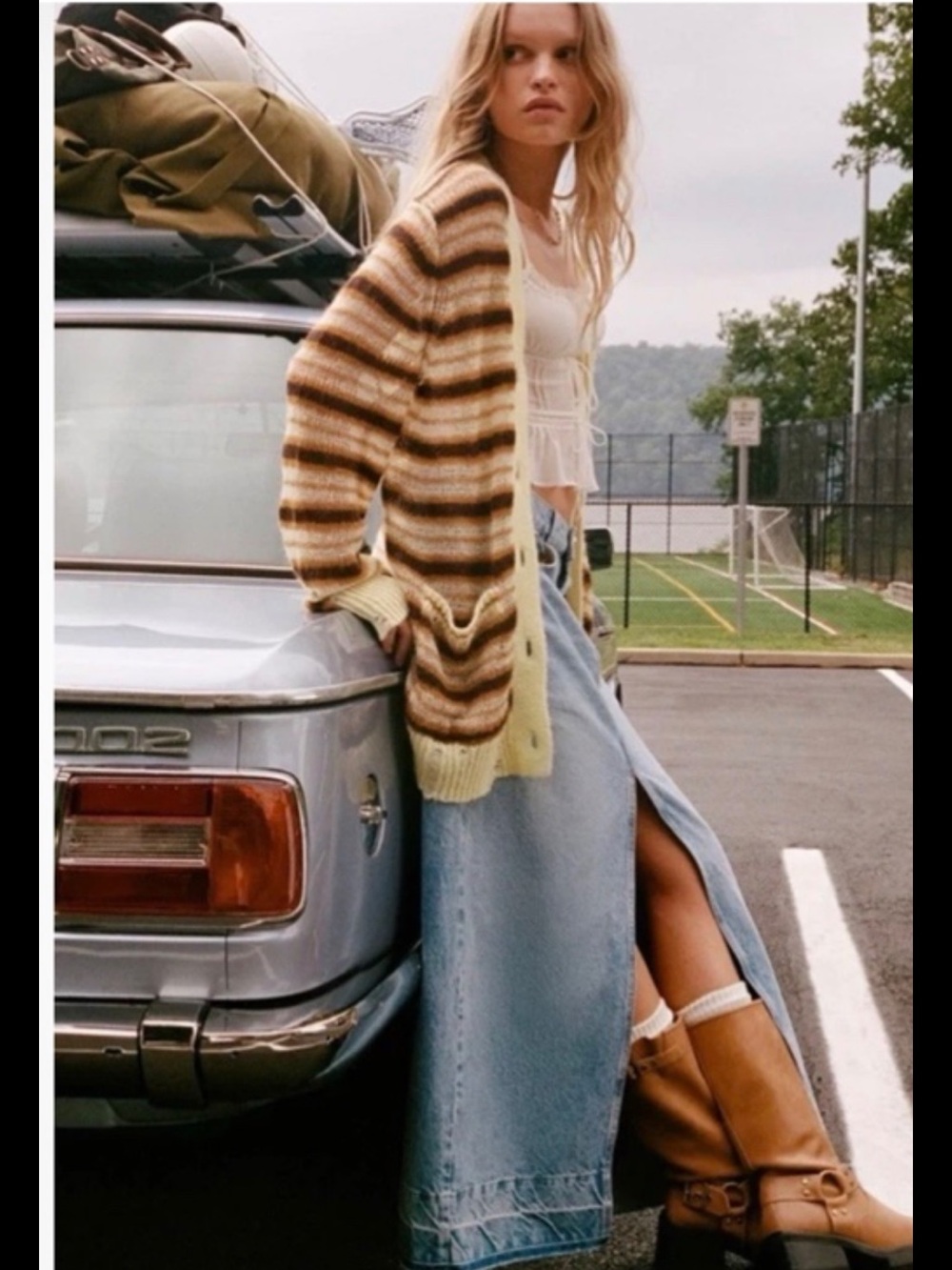 Urban Outfitters Boho Slouchy Striped Cardigan L Crochet Knit Distressed Fuzzy